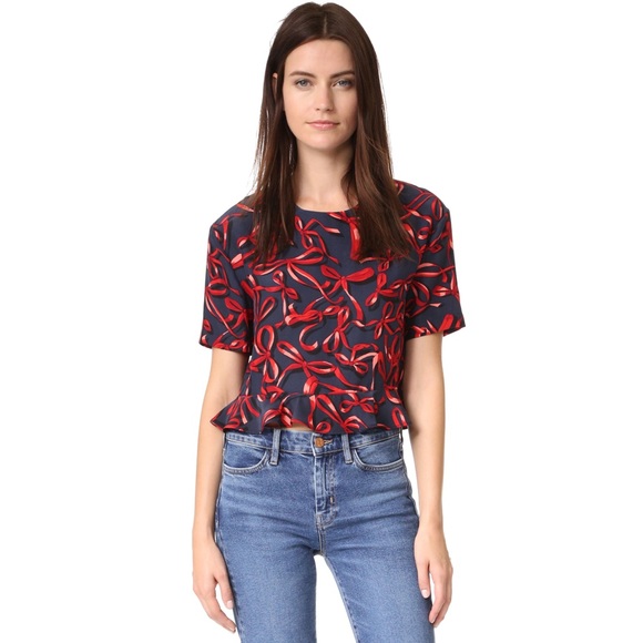 Piamita Tops - Piamita Navy/Red Cinta Roja Silk Bow Blair Blouse. Size XS